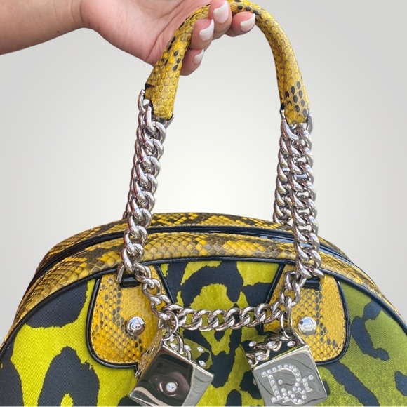 Christian Dior Green Leopard Print and Yellow SnakeSkin Gambler Bag - Picture 7 of 17